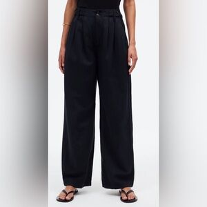 NWT MADEWELL Harlow Washed Black Drapey Linen Blend Twill Wide Leg Pants Size 12